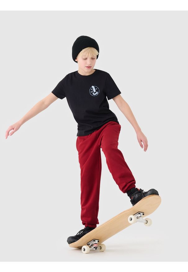 4f - 4F T-shirt regular z nadrukiem chłopięcy - czarny 152 (11-12 lat). Okazja: na co dzień. Kolor: czarny. Materiał: jersey, bawełna, dzianina. Długość rękawa: krótki rękaw. Długość: krótkie. Wzór: nadruk. Sezon: lato. Styl: sportowy, klasyczny, casual