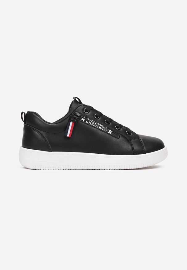 Born2be - Czarne Sneakersy na Płaskiej Podeszwie z Ozdobnym Suwakiem Arinor. Okazja: na co dzień. Kolor: czarny. Obcas: na płaskiej podeszwie