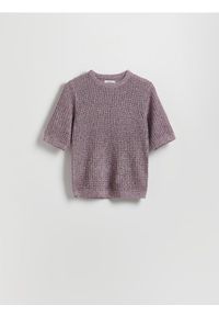 Reserved - Sweter z krótkimi rękawami - ciemnofioletowy. Kolor: fioletowy. Materiał: dzianina. Długość rękawa: krótki rękaw. Długość: krótkie
