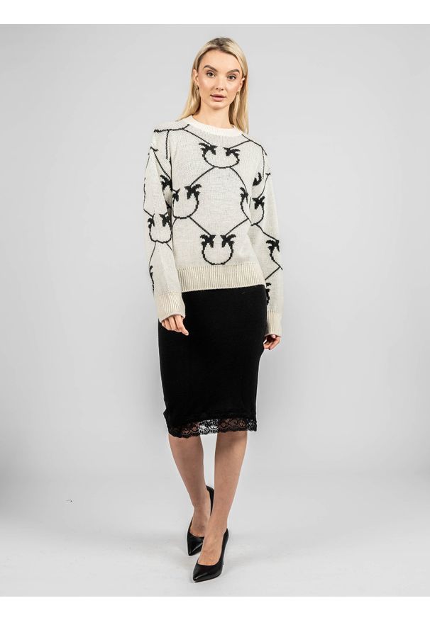 Pinko Sweter "Abbey Road" | 1G16C3 Y7GY | Abbey Road | Kobieta | Czarny, Biały. Kolor: biały, wielokolorowy, czarny. Materiał: akryl, wełna. Wzór: ze splotem