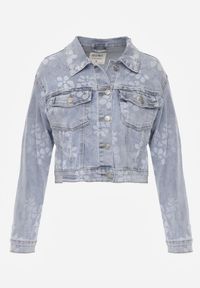 Renee - Niebieska Jeansowa Kurtka Cropped z Bawełną i Wiskozą w Kwiatowy Print Malwira. Okazja: na co dzień. Kolor: niebieski. Materiał: jeans, wiskoza, bawełna. Wzór: kwiaty, nadruk. Sezon: wiosna. Styl: casual #5