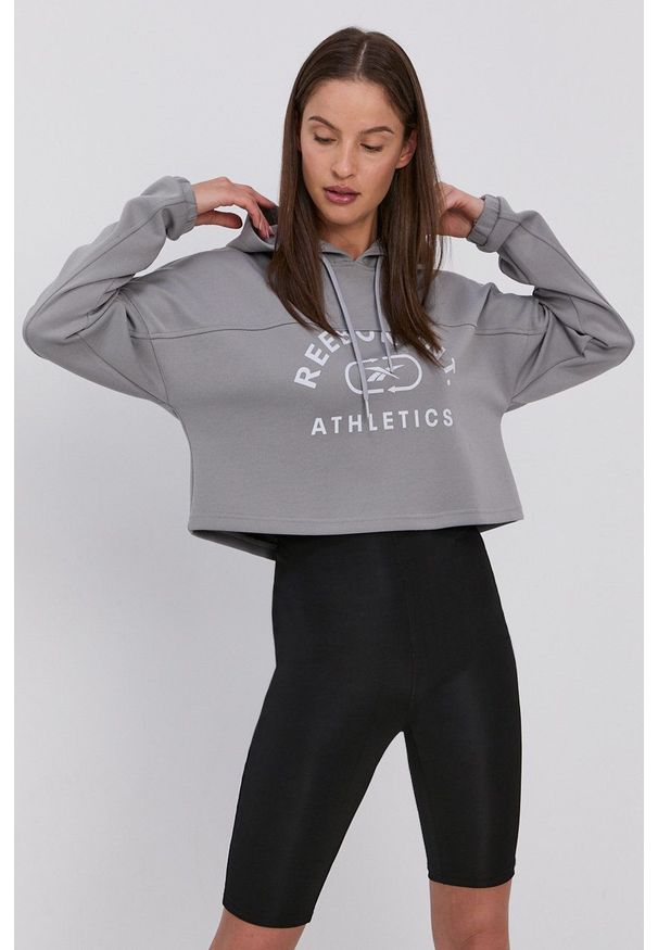 Reebok - Bluza. Typ kołnierza: kaptur. Kolor: szary. Wzór: nadruk