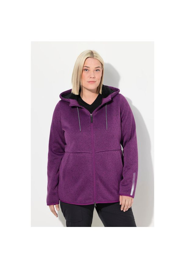 ULLA POPKEN - Damskie Sweter na polarze pluszowy polar dwukierunkowy suwak odblaski. Kolekcja: plus size. Kolor: fioletowy. Materiał: poliester, materiał. Sezon: zima. Sport: narciarstwo
