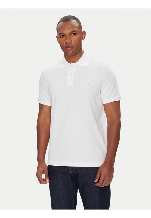 Moose Knuckles Polo Everett M34MT712 Biały Slim Fit. Typ kołnierza: polo. Kolor: biały. Materiał: bawełna