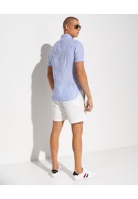 Ralph Lauren - RALPH LAUREN - Lniana koszula w paski z krótkimi rękawami Slim fit. Typ kołnierza: polo. Kolor: niebieski. Materiał: len. Długość rękawa: krótki rękaw. Długość: krótkie. Wzór: paski. Styl: klasyczny #4