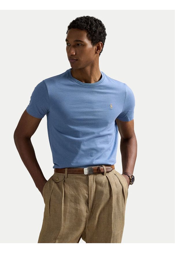 Polo Ralph Lauren T-Shirt 710671438430 Błękitny Custom Slim Fit. Typ kołnierza: polo. Kolor: niebieski. Materiał: bawełna