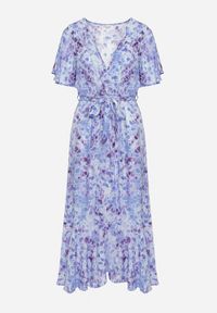 Born2be - Niebiesko-Fioletowa Sukienka Efiva. Typ kołnierza: dekolt w kształcie V. Kolor: niebieski. Długość rękawa: krótki rękaw. Styl: elegancki #4