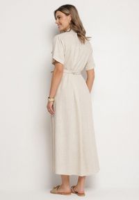 Born2be - Beżowa Sukienka Koszulowa z Materiałowym Paskiem z Lnu i Wiskozy Werilene. Okazja: na co dzień. Typ kołnierza: kołnierzyk klasyczny. Kolor: beżowy. Materiał: materiał, len, wiskoza. Sezon: lato. Typ sukienki: koszulowe. Styl: casual, klasyczny #4