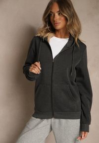 Renee - Ciemnoszara Bluza Rozpinana z Kapturem z Bawełną Ozdobiona Sznurkami Odiola. Okazja: na co dzień. Typ kołnierza: kaptur. Kolor: szary. Materiał: bawełna. Wzór: aplikacja. Styl: sportowy, casual