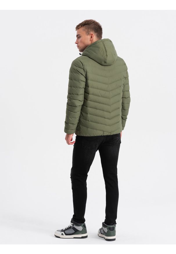 Ombre Clothing - Sportowa kurtka męska pikowana - khaki V6 OM-JALP-0118 - XL. Kolor: brązowy. Materiał: poliester, nylon. Styl: sportowy