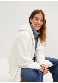 bonprix - Bluza rozpinana z polaru baranka, o linii litery A, z rozcięciami po bokach. Kolor: biały. Materiał: polar #2