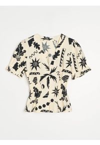 Sinsay - Koszulowa bluzka z zakładkami i wiskozą w stylu retro - wielobarwny. Materiał: wiskoza. Styl: retro #1