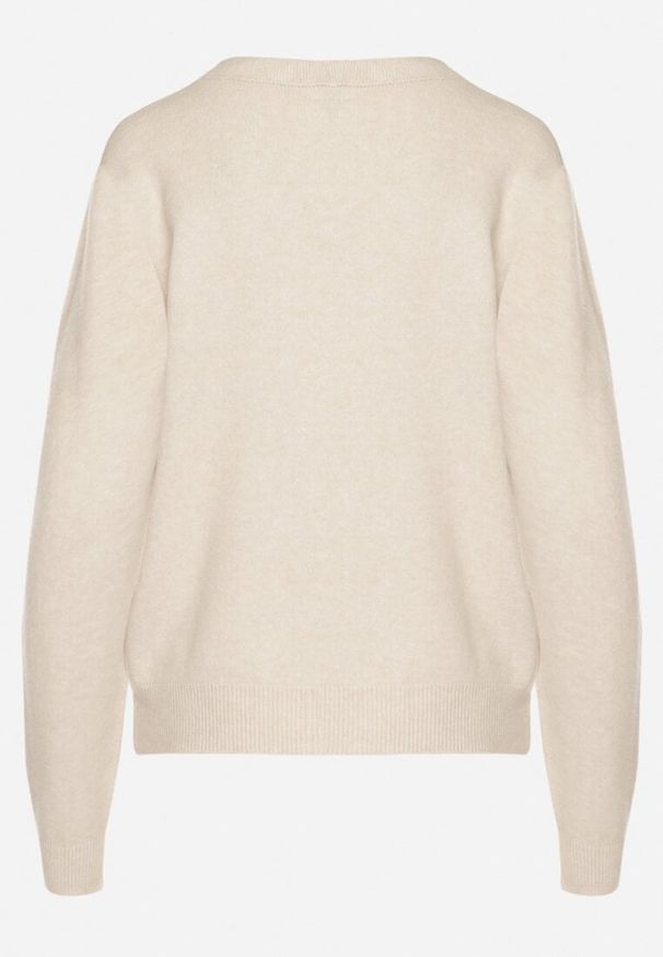 Born2be - Beżowy Sweter z Wiskozą i Wełną z Dekoltem w Serek Claida. Okazja: na co dzień. Typ kołnierza: dekolt w serek. Kolor: beżowy. Materiał: wełna, wiskoza. Styl: casual