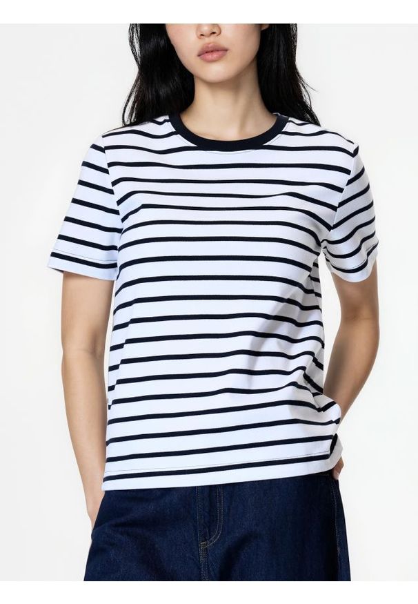 Reserved - T-shirt z bawełny merceryzowanej - granatowy. Kolor: niebieski. Materiał: bawełna