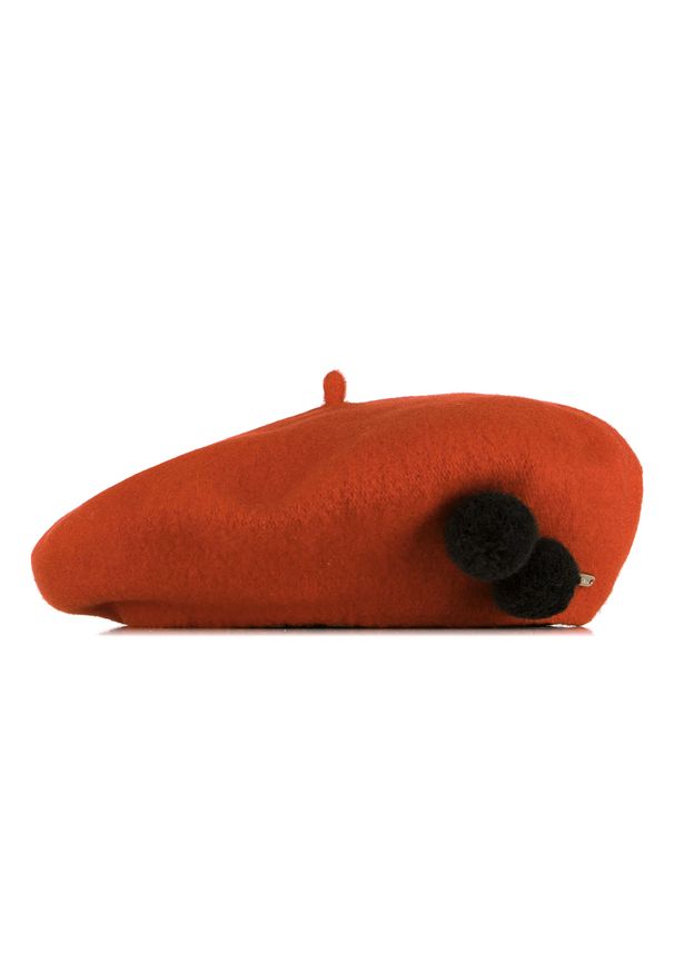 Wittchen - Damski beret wełniany z pomponami. Kolor: czerwony. Materiał: wełna. Wzór: aplikacja. Sezon: zima. Styl: klasyczny