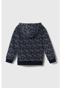 Guess bluza bawełniana dziecięca kolor granatowy z kapturem wzorzysta. Typ kołnierza: kaptur. Kolor: niebieski. Materiał: bawełna. Wzór: aplikacja #2
