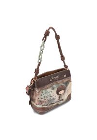 Brązowa Torebka Anekke Modna Listonoszka Damska Z Laleczką. Kolor: brązowy. Wzór: aplikacja. Materiał: zdobione, skórzane. Styl: casual, elegancki #4