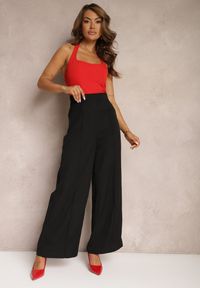 Renee - Czarne Garniturowe Szerokie Spodnie High Waist Rissetto. Okazja: na spotkanie biznesowe. Stan: podwyższony. Kolor: czarny. Styl: elegancki, biznesowy