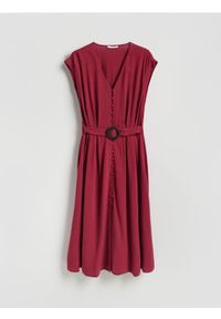 Reserved - Sukienka z dodatkiem lnu - bordowy. Kolor: czerwony. Materiał: len