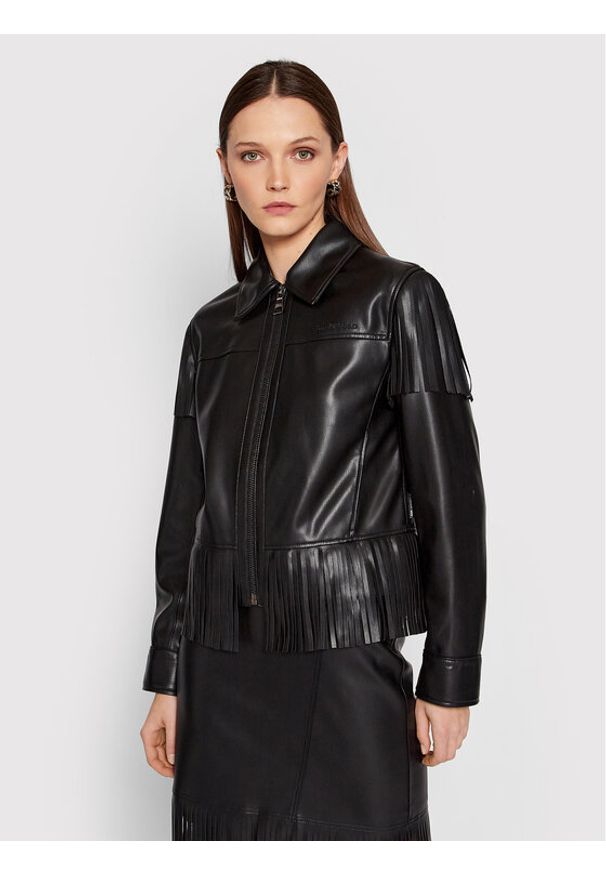 Karl Lagerfeld - Kurtka z imitacji skóry KARL LAGERFELD. Typ kołnierza: dekolt w karo. Kolor: czarny. Materiał: syntetyk, skóra