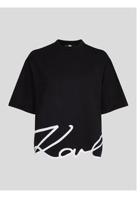 Karl Lagerfeld - KARL LAGERFELD T-Shirt Signature Hem 226W1703 Czarny Relaxed Fit. Typ kołnierza: dekolt w karo. Kolor: czarny. Materiał: bawełna