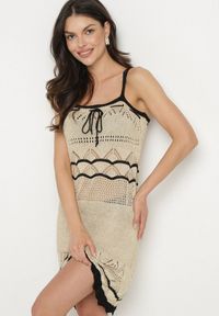 Born2be - Złota Szydełkowa Sukienka na Ramiączkach z Wiskozy z Metaliczną Nicią Filadria. Okazja: na co dzień. Kolor: złoty. Materiał: wiskoza. Długość rękawa: na ramiączkach. Sezon: lato. Styl: casual, elegancki #4