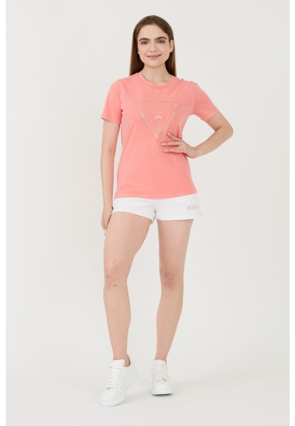 Guess - GUESS Różowy damski t-shirt bawełniany Vintage Logo, Rozmiar M. Kolor: różowy. Materiał: bawełna. Styl: vintage