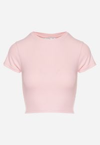 Born2be - Jasnoróżowy T-shirt z Prążkowanego Materiału o Krótkim Kroju Telunna. Okazja: na co dzień, na spotkanie biznesowe. Kolor: różowy. Materiał: materiał, prążkowany. Długość: krótkie. Styl: biznesowy, klasyczny, elegancki, casual #7