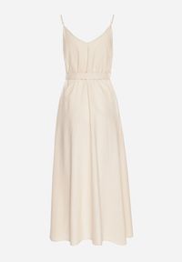 Born2be - Beżowa Sukienka z Wiskozą i Bawełną Ozdobiona Paskiem Saviliae. Kolor: beżowy. Materiał: bawełna, wiskoza. Długość rękawa: na ramiączkach. Wzór: aplikacja. Styl: elegancki #6