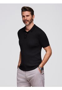 Ombre Clothing - Męska koszulka polo z wiskozą SLIM FIT w pionowy prążek – czarna V1 OM-POSS-0143 - XXL. Typ kołnierza: polo. Kolor: czarny. Materiał: wiskoza. Wzór: prążki. Styl: klasyczny, elegancki #5