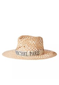 MAISON MICHEL PARIS - Beżowy kapelusz Charles. Kolor: beżowy. Materiał: materiał. Wzór: napisy, ażurowy, aplikacja