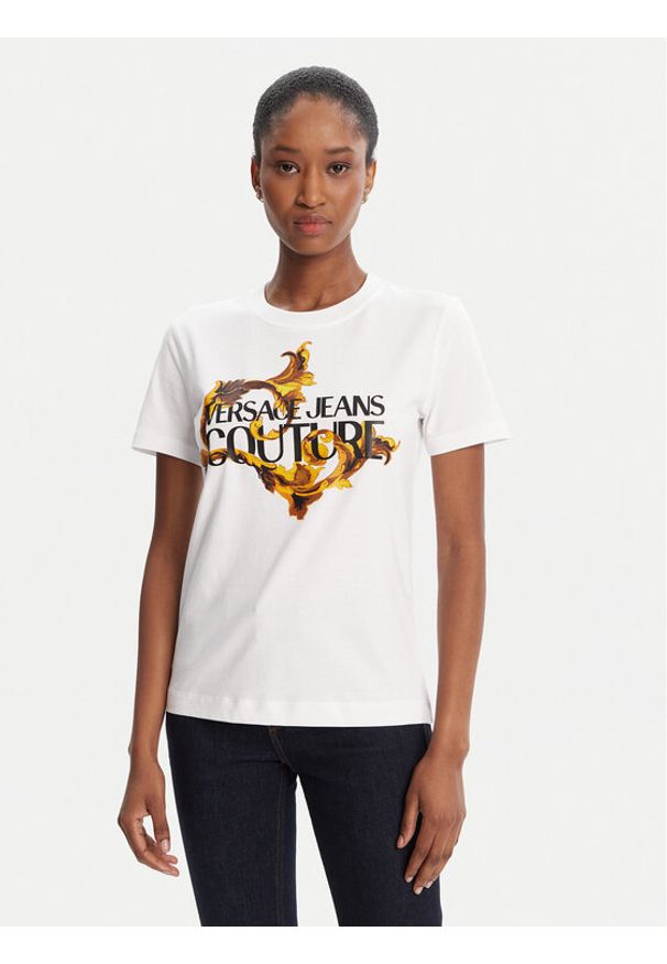 Versace Jeans Couture T-Shirt 79HAHE06 CJ00E Biały Regular Fit. Kolor: biały. Materiał: bawełna