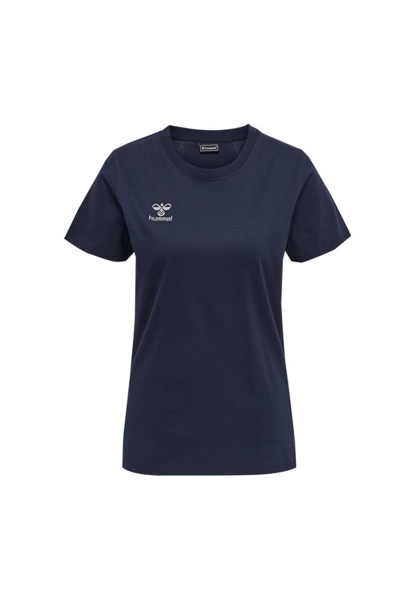 Damska bawełniana koszulka Hummel Move Grid. Kolor: niebieski. Materiał: bawełna. Wzór: aplikacja. Sport: fitness