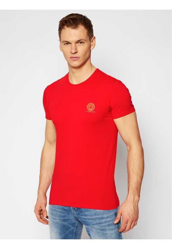 VERSACE - Versace T-Shirt Mc Girocollo Intimo Uomo AUU01005 Czerwony Slim Fit. Kolor: czerwony