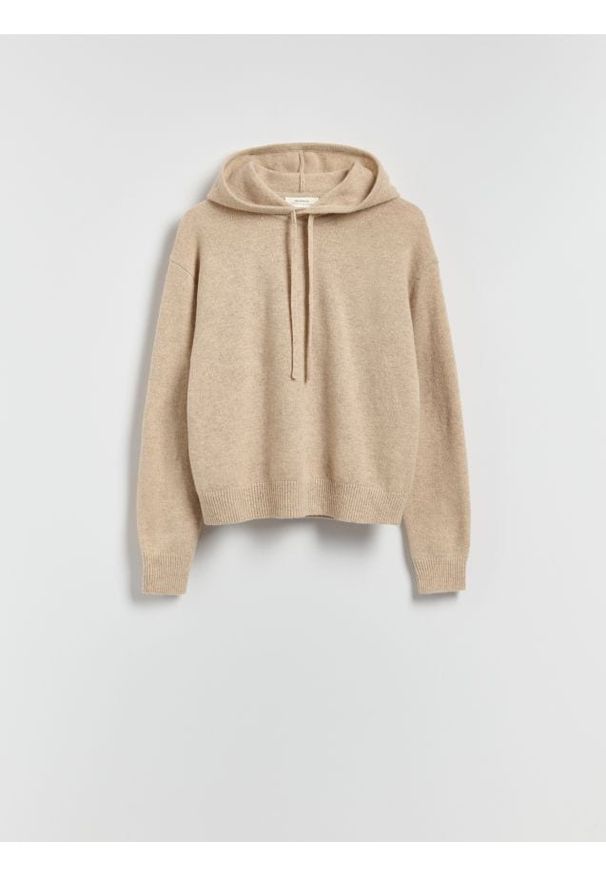 Reserved - Wełniany sweter z kapturem - beżowy. Typ kołnierza: kaptur. Kolor: beżowy. Materiał: wełna