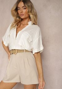 Renee - Beżowe Szorty High Waist Zapinane na Zamek Błyskawiczny Tiamarella. Stan: podwyższony. Kolor: beżowy. Długość: krótkie. Sezon: lato. Styl: elegancki