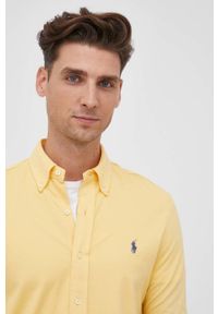 Polo Ralph Lauren Koszula bawełniana męska kolor żółty regular z kołnierzykiem button-down. Okazja: na co dzień. Typ kołnierza: button down, polo. Kolor: żółty. Materiał: bawełna. Długość rękawa: długi rękaw. Długość: długie. Wzór: aplikacja. Styl: casual