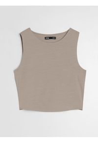 Sinsay - Bawełniany crop top basic - beżowy. Kolor: beżowy. Materiał: bawełna #1