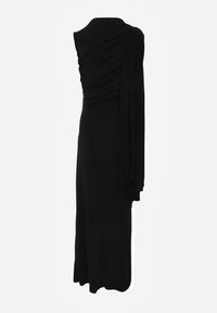 Renee - Czarna Wieczorowa Sukienka Marszczona z Wszytym Szalem i Biżuteryjną Broszką Cezalia. Okazja: na studniówkę, na ślub cywilny, na wesele. Kolor: czarny. Typ sukienki: proste. Styl: wizytowy #6