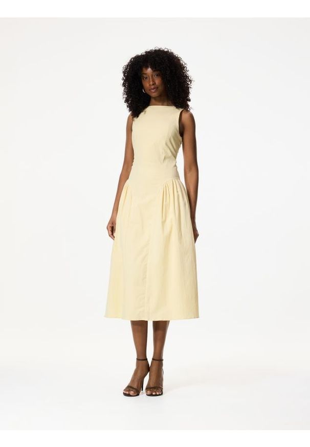 Reserved - Sukienka midi z bawełną - jasnożółty. Kolor: żółty. Materiał: bawełna. Długość: midi