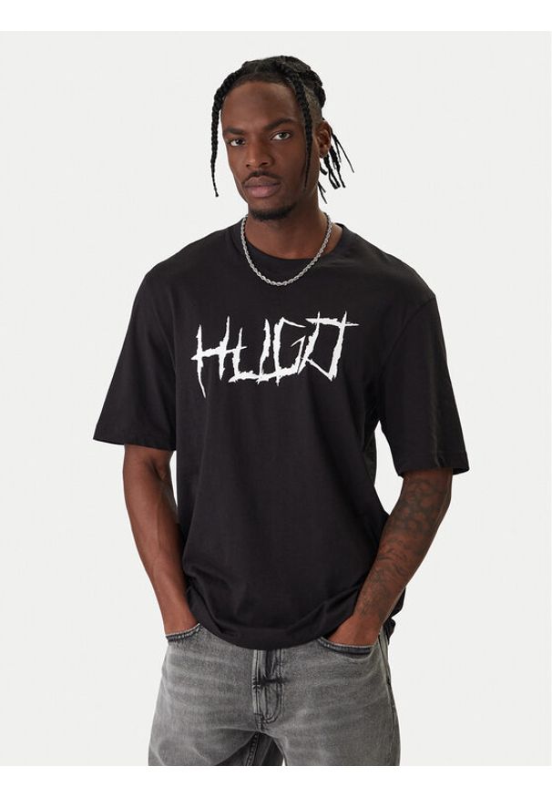 Hugo - HUGO T-Shirt Namerix 50554350 Czarny Regular Fit. Kolor: czarny. Materiał: bawełna