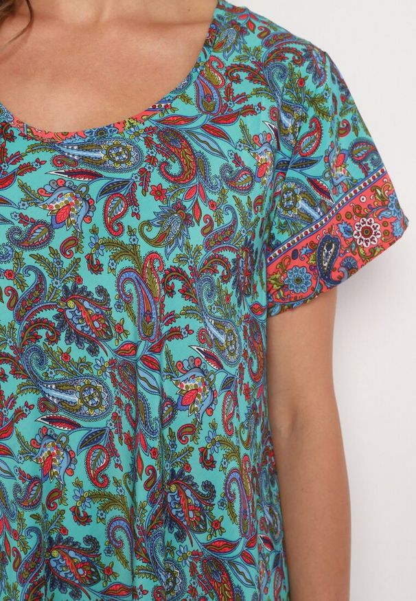 Born2be - Zielona Wiskozowa Sukienka Rozkloszowana we Wzór Paisley Mastis. Kolor: zielony. Materiał: wiskoza. Wzór: paisley