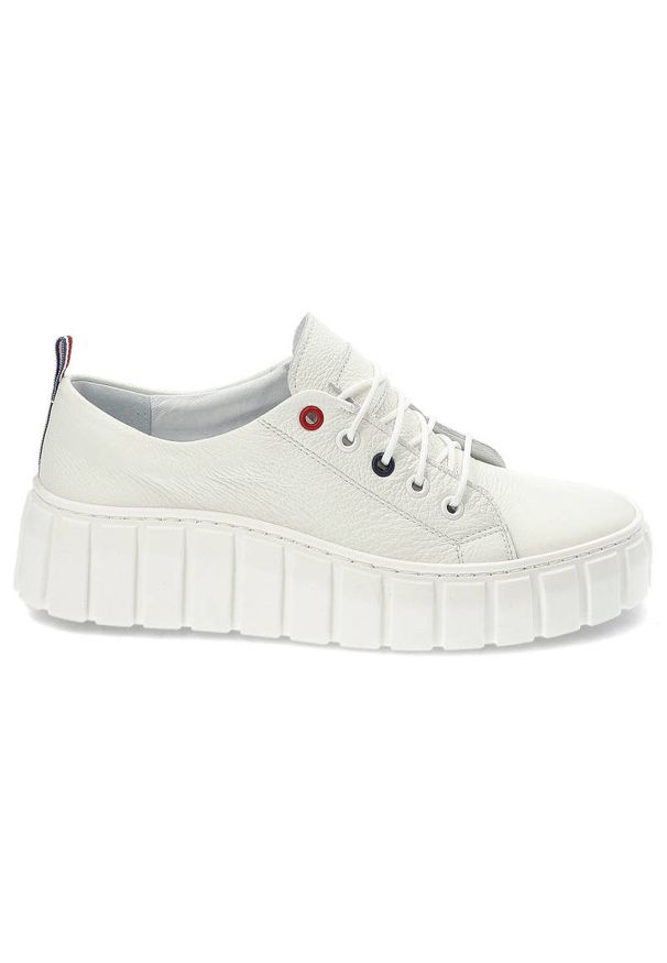 Białe Sneakersy Armodo Modne Skórzane Buty Damskie. Kolor: biały. Materiał: skóra. Szerokość cholewki: normalna. Sezon: wiosna. Obcas: na platformie
