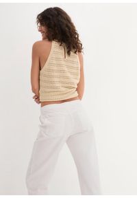 bonprix - Spodnie lniane z szerokimi nogawkami. Kolor: biały. Materiał: len #3