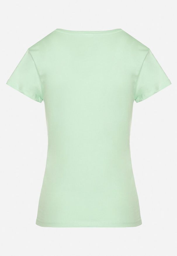 Born2be - Zielony Bawełniany T-shirt z Dekoltem w Serek Nusarisa. Okazja: na co dzień. Typ kołnierza: dekolt w serek. Kolor: zielony. Materiał: bawełna. Styl: casual