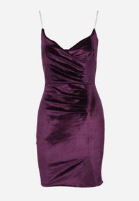 Born2be - Fioletowa Dopasowana Sukienka Welurowa z Kopertowym Dekoltem Evicco. Typ kołnierza: dekolt kopertowy. Kolor: fioletowy. Materiał: welur. Wzór: aplikacja. Typ sukienki: kopertowe. Styl: elegancki #7