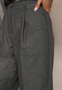 Renee - Ciemnoszare Szerokie Spodnie z Kieszeniami o Garniturowym Kroju Verati. Kolor: szary #3