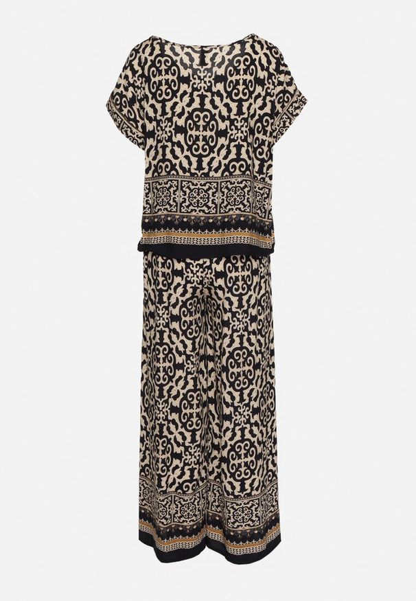 Born2be - Granatowy Komplet Bawełniany w Ornamentalny Wzór Spodnie i Bluzka Nanirienna. Kolor: niebieski. Materiał: bawełna