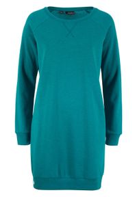 Sukienka dresowa z rękawami raglanowymi bonprix kobaltowo-turkusowy. Kolor: niebieski. Materiał: dresówka. Długość rękawa: raglanowy rękaw. Wzór: prążki #1