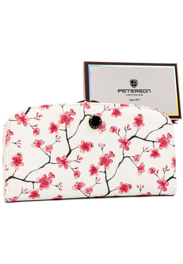 Portfel damski Peterson PTN 1841-F8 kwiaty print 2. Materiał: skóra ekologiczna. Wzór: kwiaty, nadruk